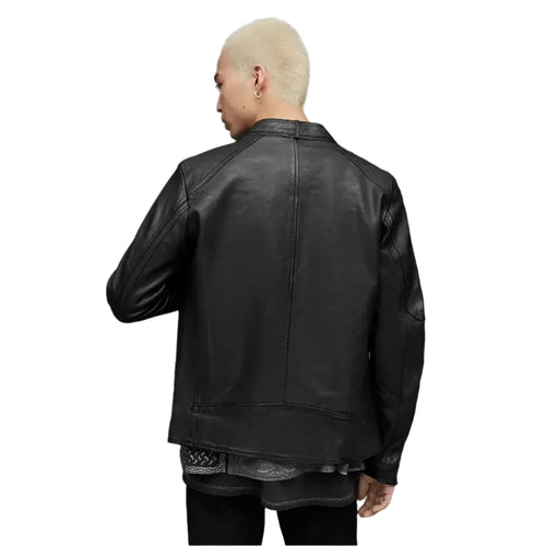 Mens Black Leather Harrington Jacket - Riders Republic UK