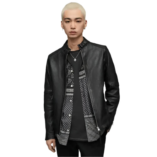 Mens Black Leather Harrington Jacket - Riders Republic UK