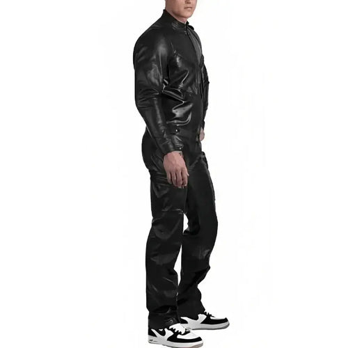 Men’s Black Leather Jumpsuit with Straps - Riders Republic UK