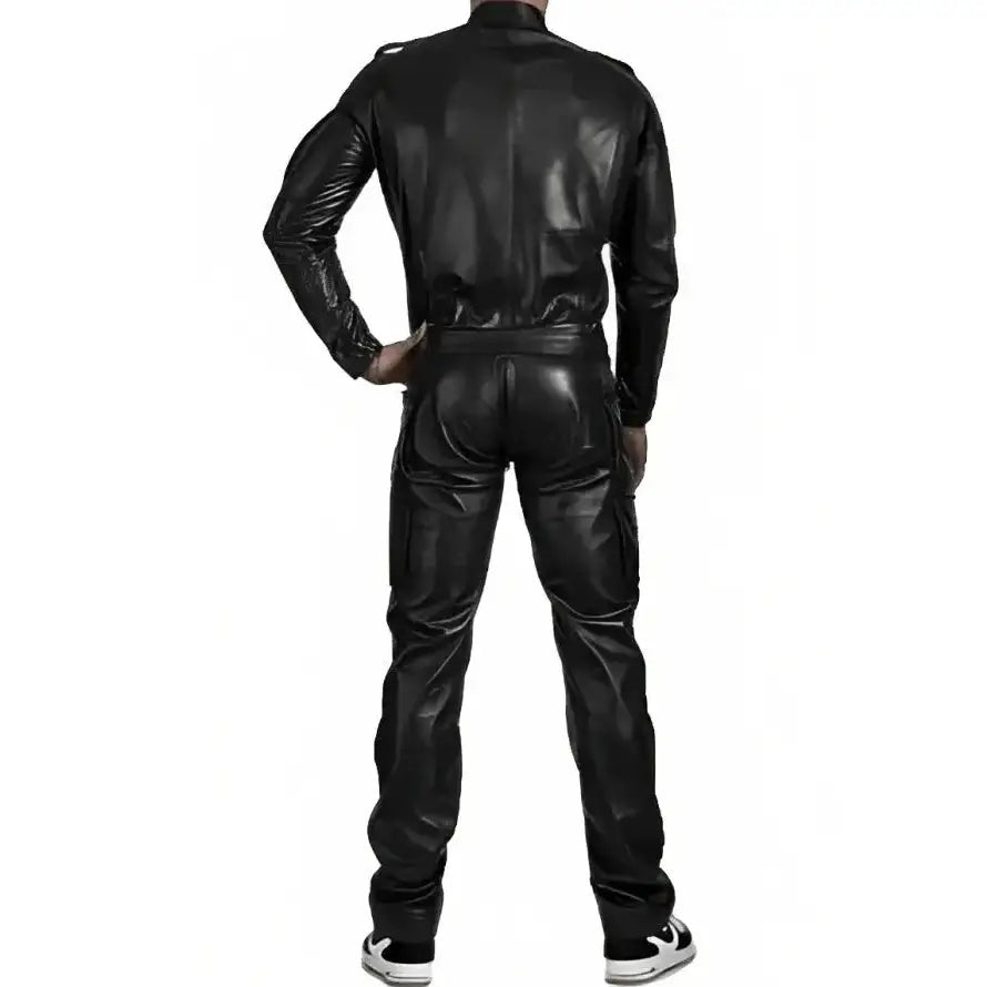 Men’s Black Leather Jumpsuit with Straps - Riders Republic UK