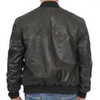 Mens Black Leather Bomber Jacket - Riders Republic UK