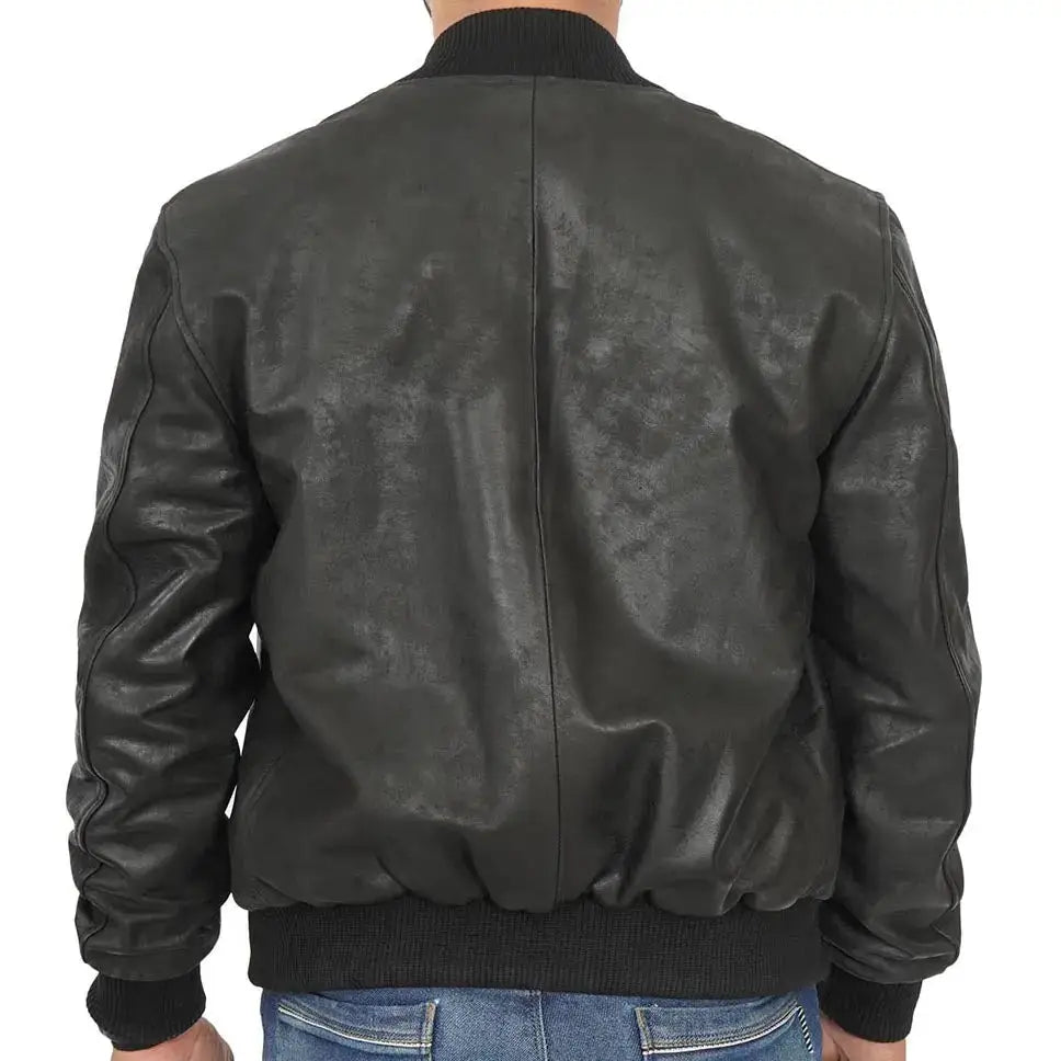 Mens Black Leather Bomber Jacket - Riders Republic UK