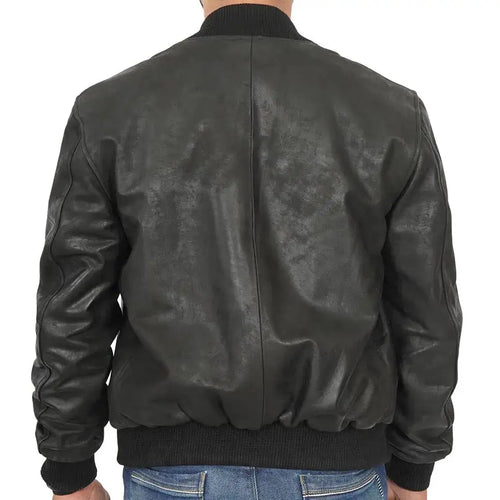 Mens Black Leather Bomber Jacket - Riders Republic UK