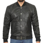 Mens Black Leather Bomber Jacket - Riders Republic UK