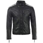 Mens Black Leather Motorcycle Jacket - Riders Republic UK