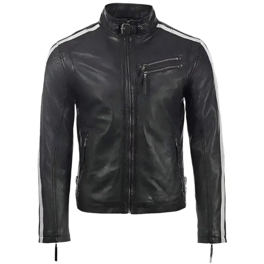 Mens Black Leather Motorcycle Jacket - Riders Republic UK