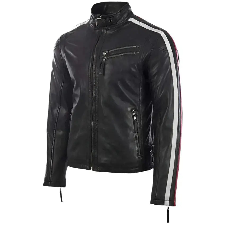 Mens Black Leather Motorcycle Jacket - Riders Republic UK