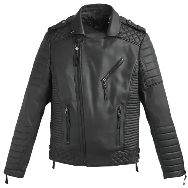 Mens Black Leather Motorcycle Riding Jacket - Riders Republic UK