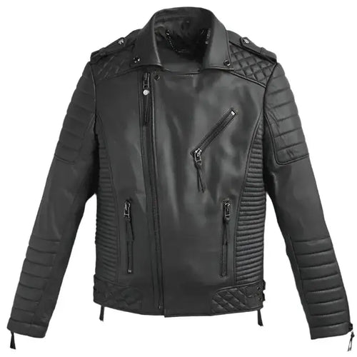 Mens Black Leather Motorcycle Riding Jacket - Riders Republic UK