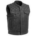 Mens Black Leather Motorcycle Vest - Riders Republic UK