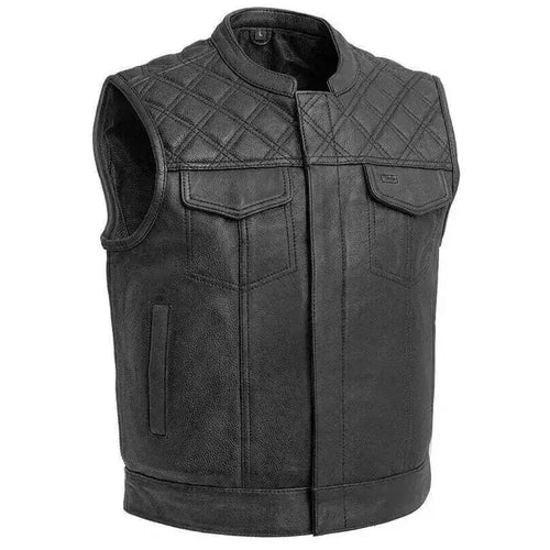 Mens Black Leather Motorcycle Vest - Riders Republic UK