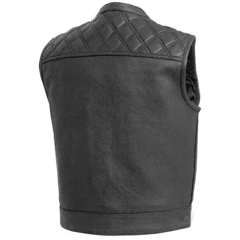 Mens Black Leather Motorcycle Vest - Riders Republic UK