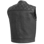 Mens Black Leather Motorcycle Vest - Riders Republic UK