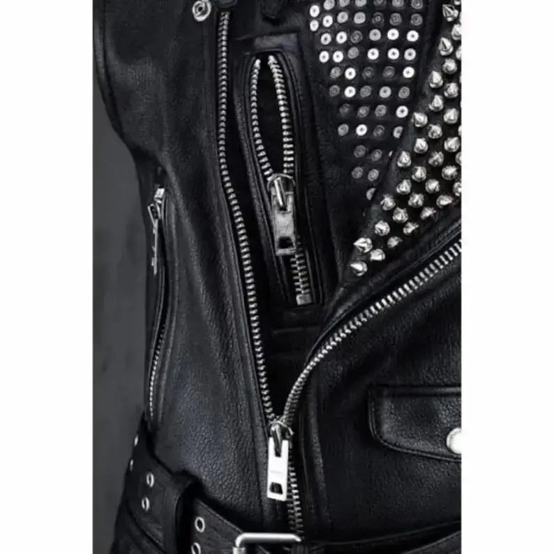 Studded Black Leather Biker Vest - Riders Republic UK