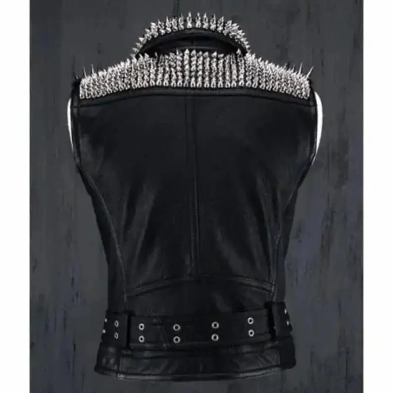 Studded Black Leather Biker Vest - Riders Republic UK