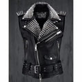 Studded Black Leather Biker Vest - Riders Republic UK