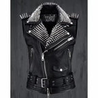 Studded Black Leather Biker Vest - Riders Republic UK