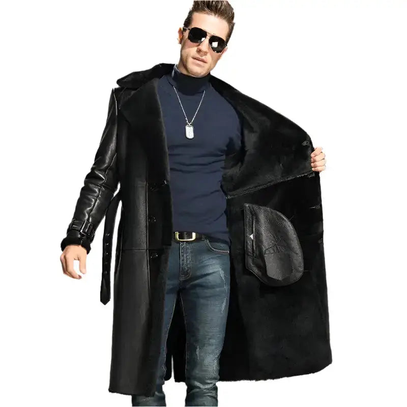 Mens Black Oversize Shearling Coat - Riders Republic UK
