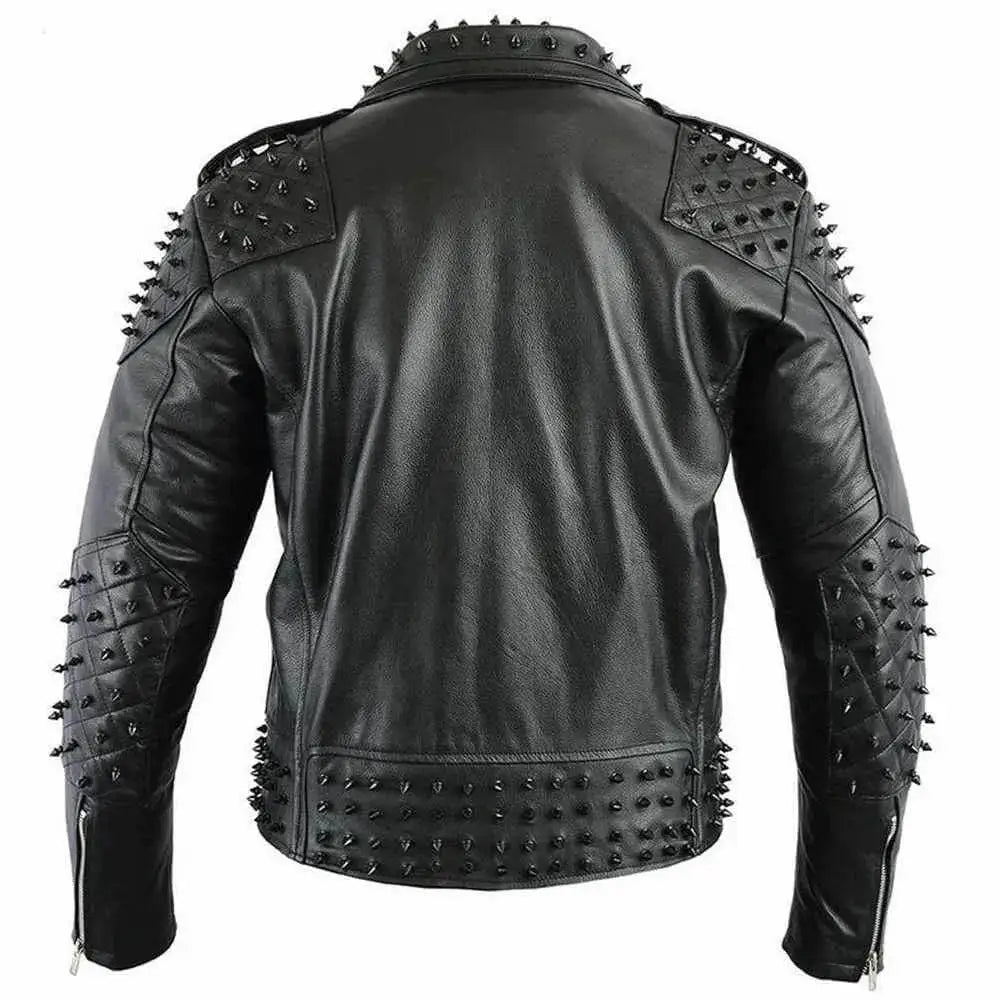 Mens Black Studded Leather Biker Jacket - Riders Republic UK