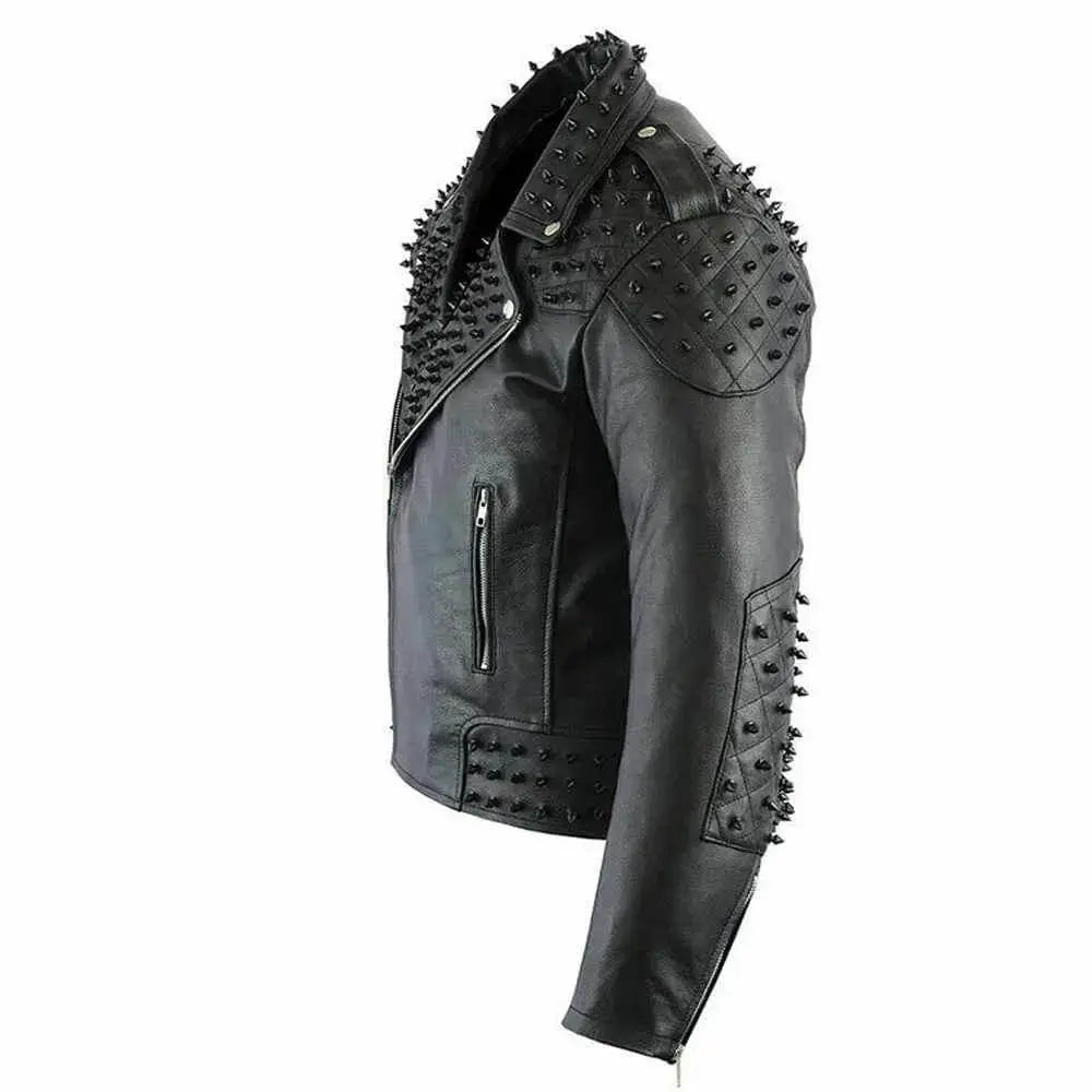 Mens Black Studded Leather Biker Jacket - Riders Republic UK