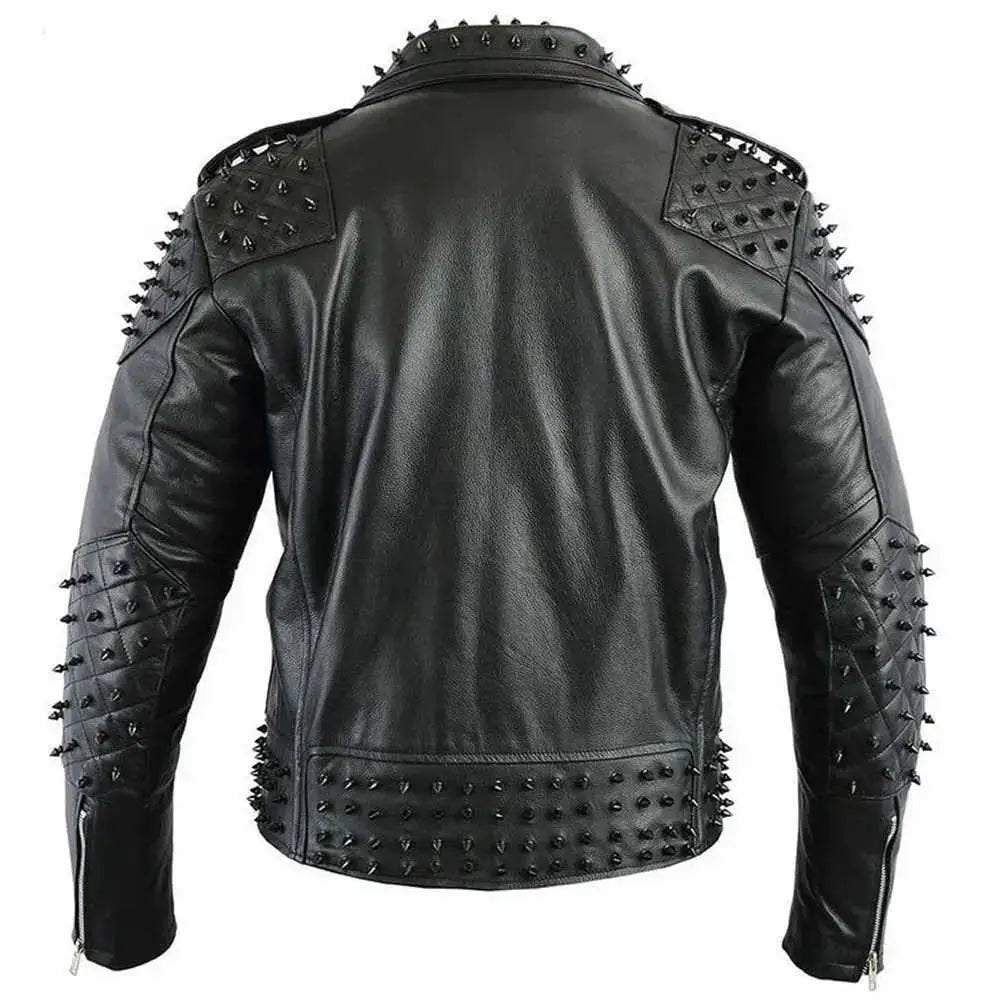 Men’s Black Studded Leather Biker Jacket - Riders Republic UK