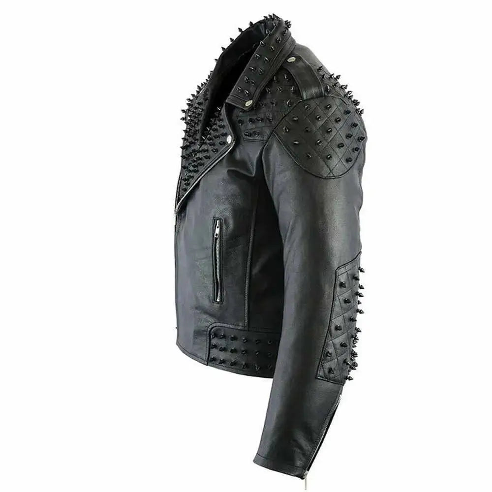 Men’s Black Studded Leather Biker Jacket - Riders Republic UK