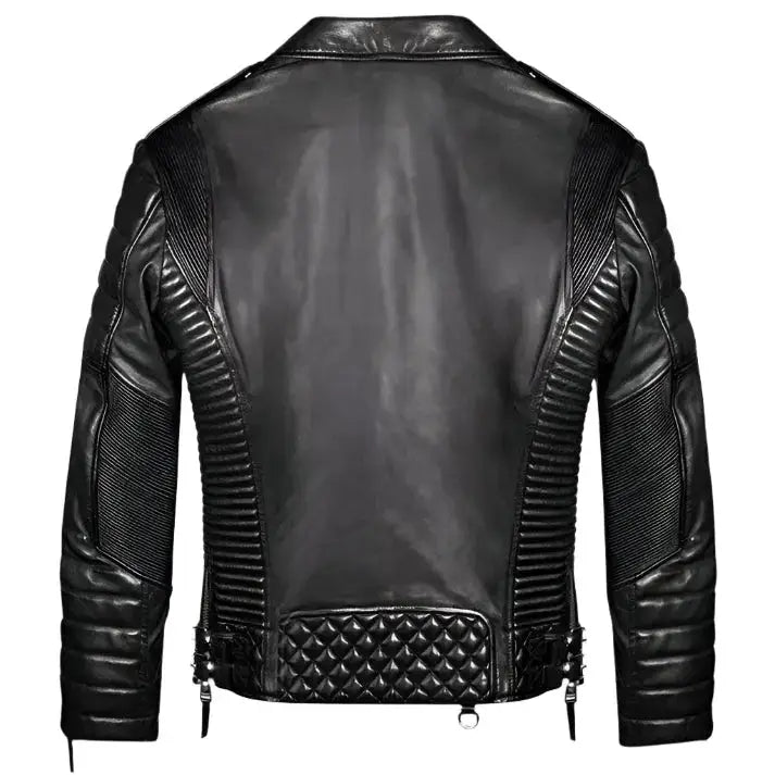 Black Quilted Leather Biker Jacket - Riders Republic UK