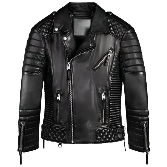 Black Quilted Leather Biker Jacket - Riders Republic UK