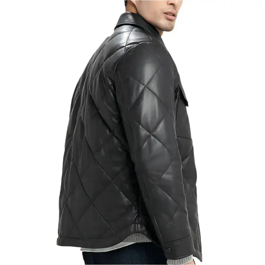 Black Quilted Lambskin Leather Jacket Mens - Riders Republic UK