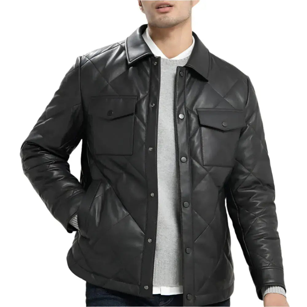Black Quilted Lambskin Leather Jacket Mens - Riders Republic UK