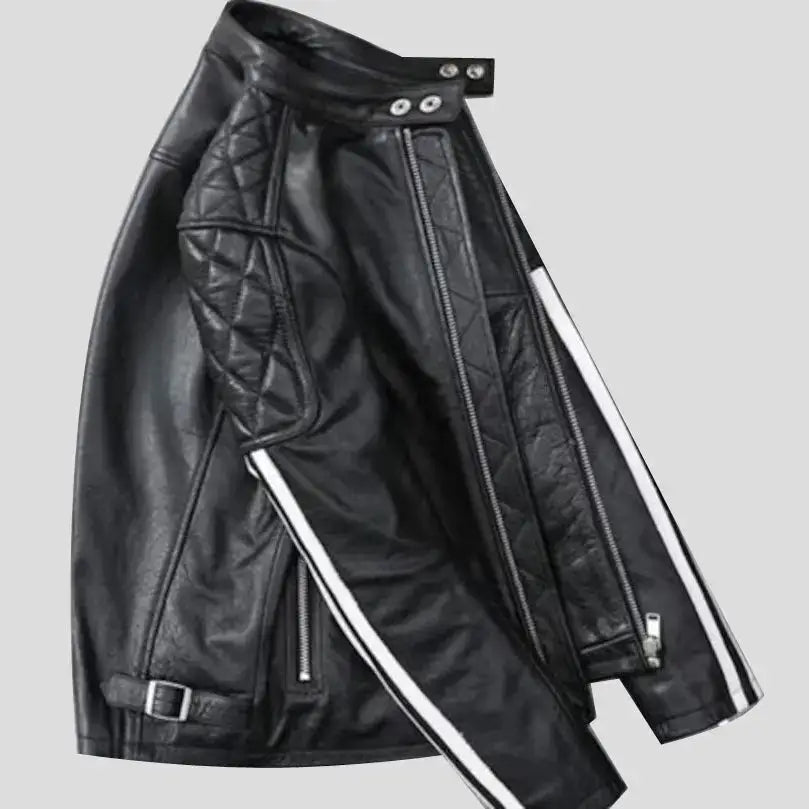 Mens Black Quilted Leather Motorcycle Jacket - Riders Republic UK