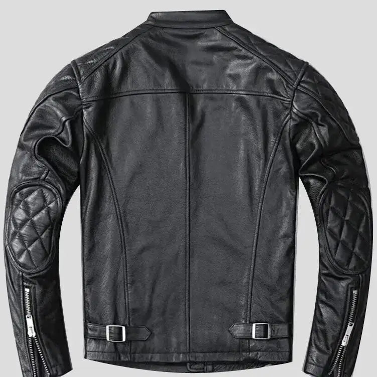 Mens Black Quilted Leather Motorcycle Jacket - Riders Republic UK