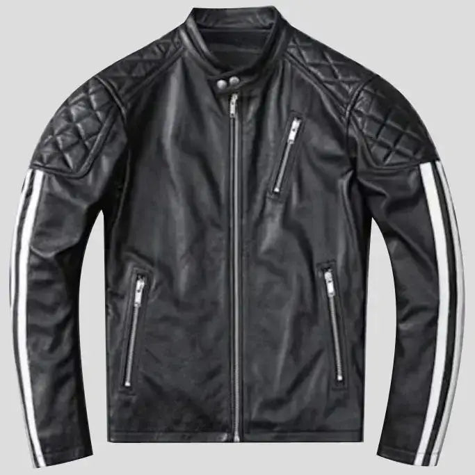 Mens Black Quilted Leather Motorcycle Jacket - Riders Republic UK