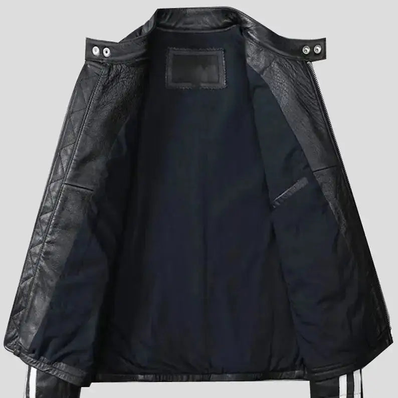 Mens Black Quilted Leather Motorcycle Jacket - Riders Republic UK