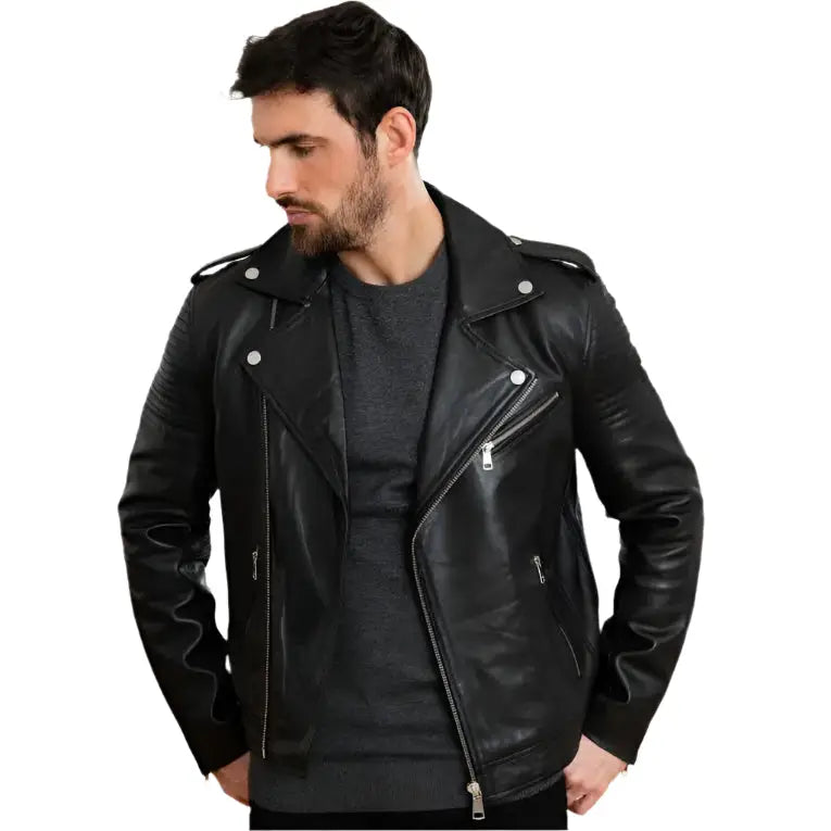 Mens Black Quilted Leather Perfecto Jacket - Riders Republic UK