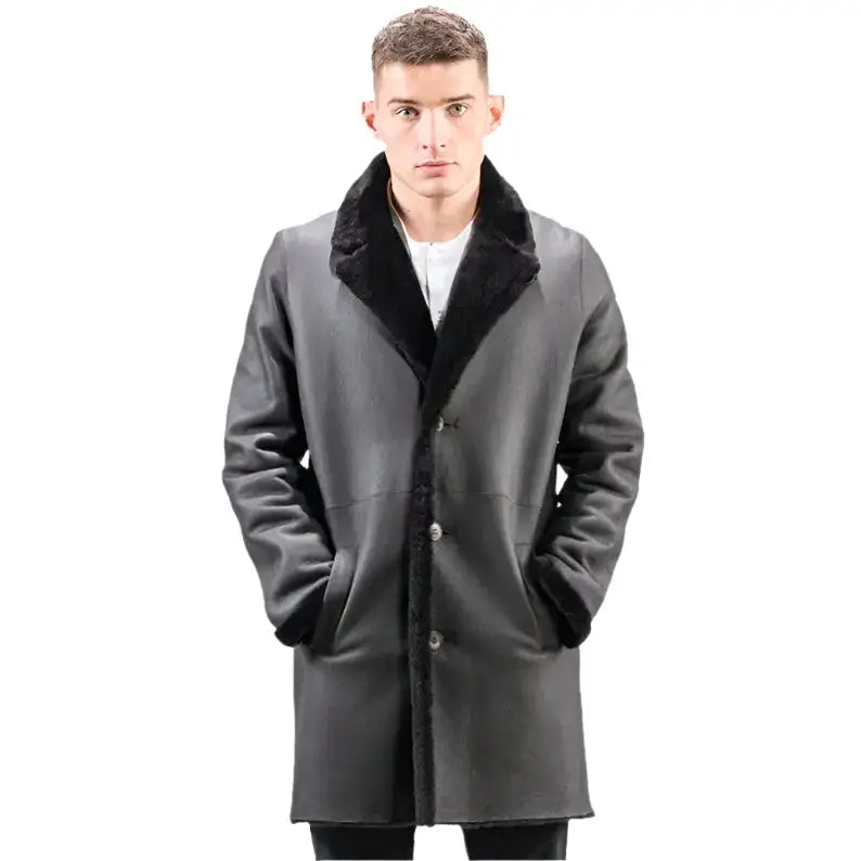 Mens Black Sheepskin Suede Coat - Riders Republic UK