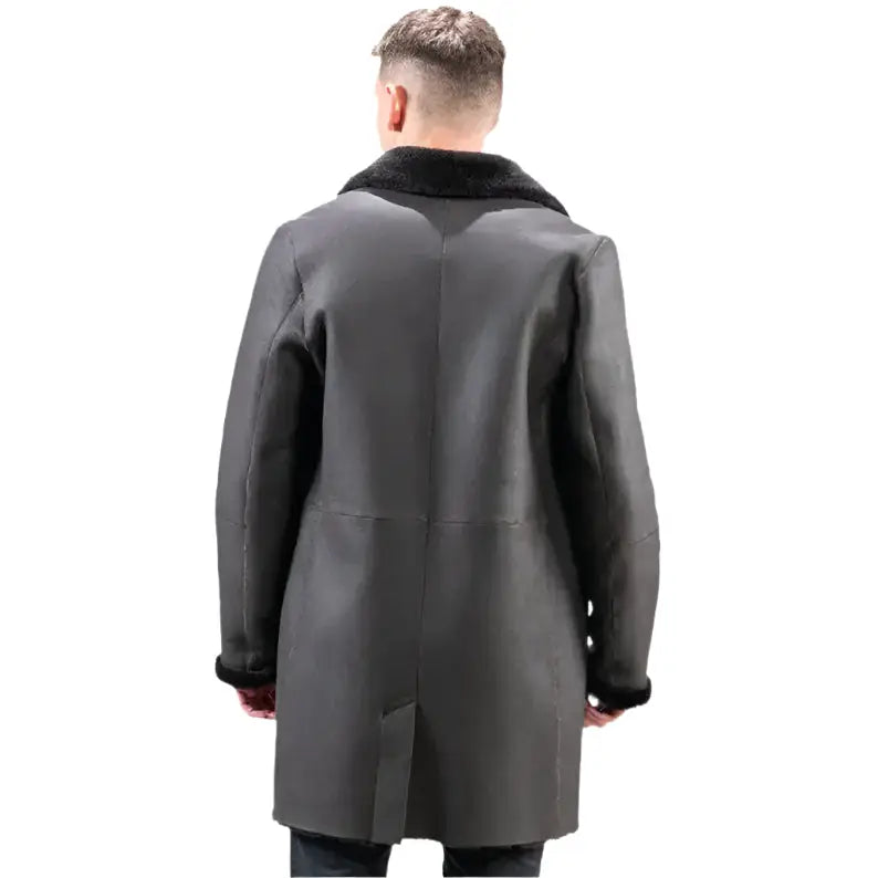 Mens Black Sheepskin Suede Coat - Riders Republic UK