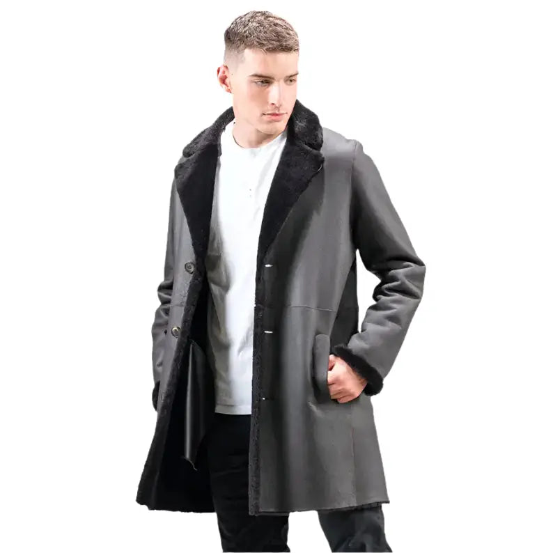 Mens Black Sheepskin Suede Coat - Riders Republic UK
