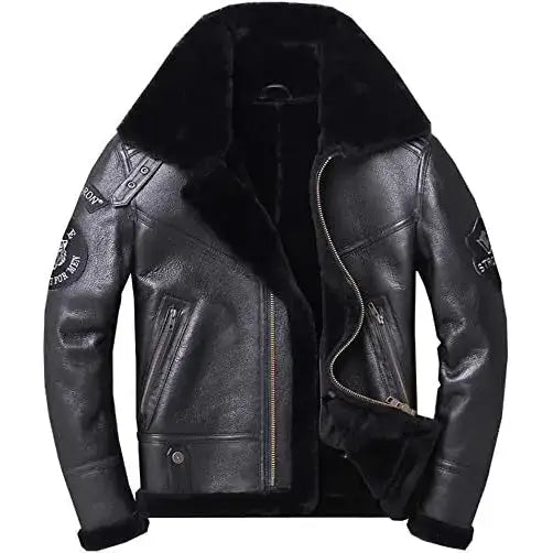 Mens Black Shearling Aviator Jacket - Riders Republic UK
