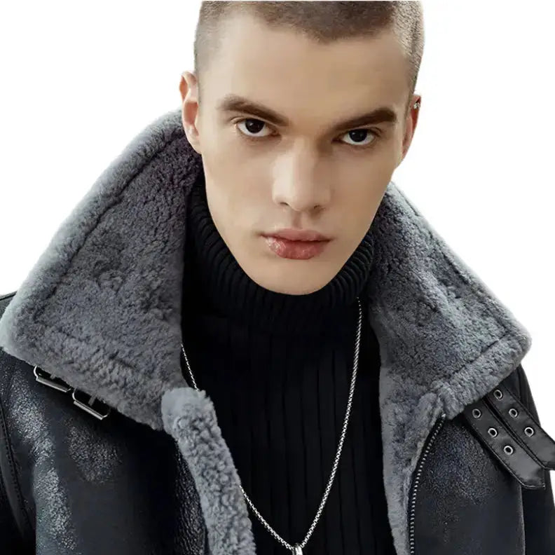 Mens Black Shearling B3 Bomber Jacket - Riders Republic UK