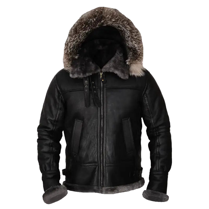 Mens Black Shearling Hoodie Jacket - Riders Republic UK