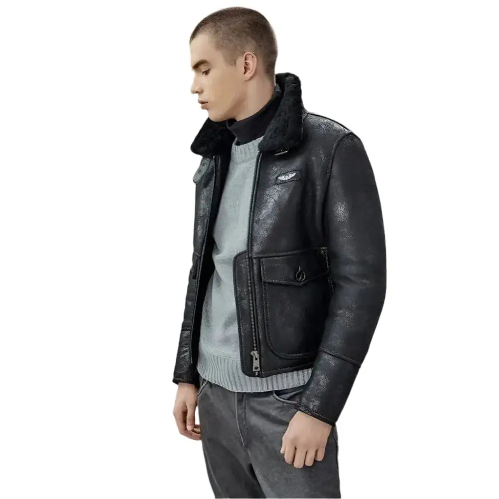 Mens Black Shearling B3 Bomber Jacket - Riders Republic UK