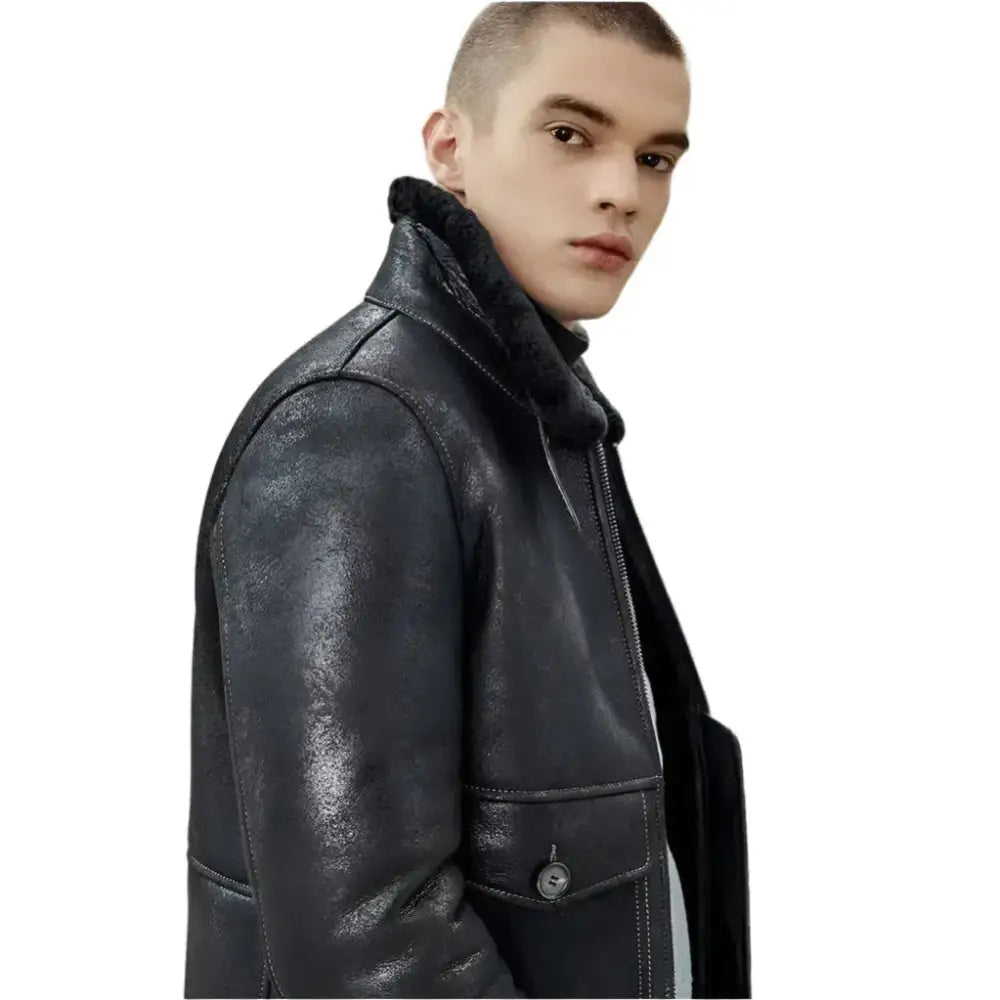 Mens Black Shearling B3 Bomber Jacket - Riders Republic UK