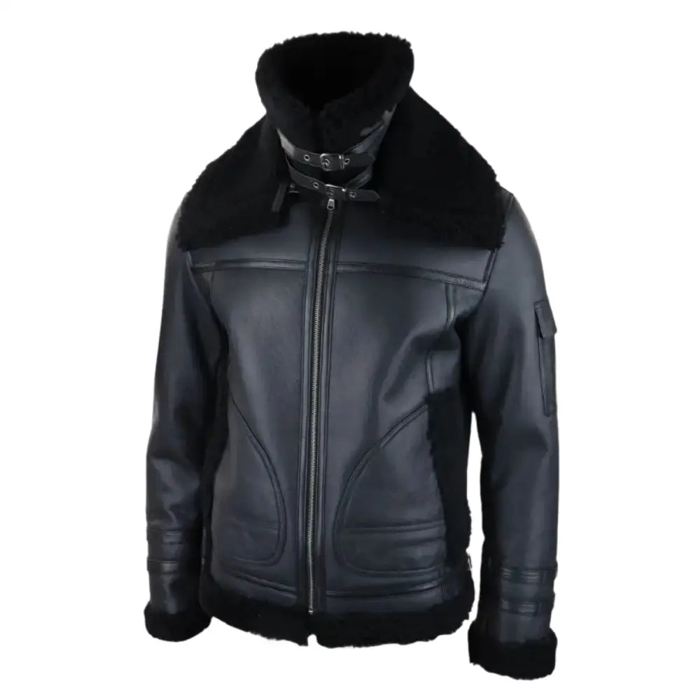 Mens Black Shearling Flying Jacket - Riders Republic UK