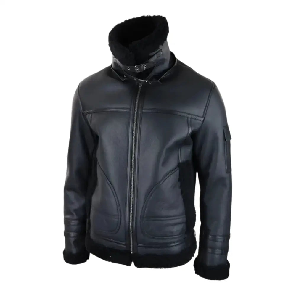 Mens Black Shearling Flying Jacket - Riders Republic UK