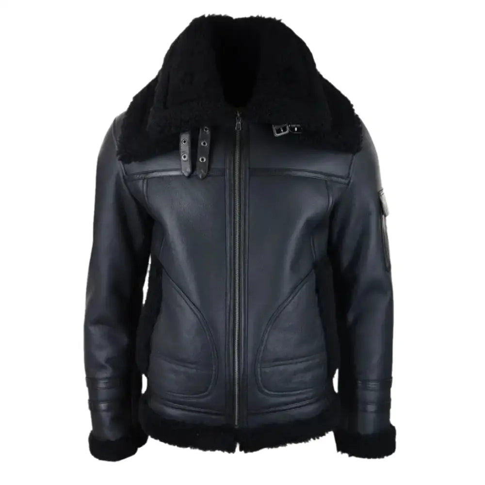 Mens Black Shearling Flying Jacket - Riders Republic UK