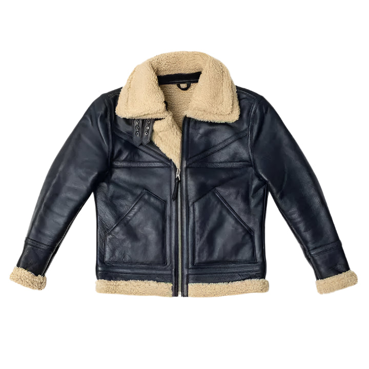 Mens Black Sheepskin Shearling Aviator Jacket - Riders Republic UK