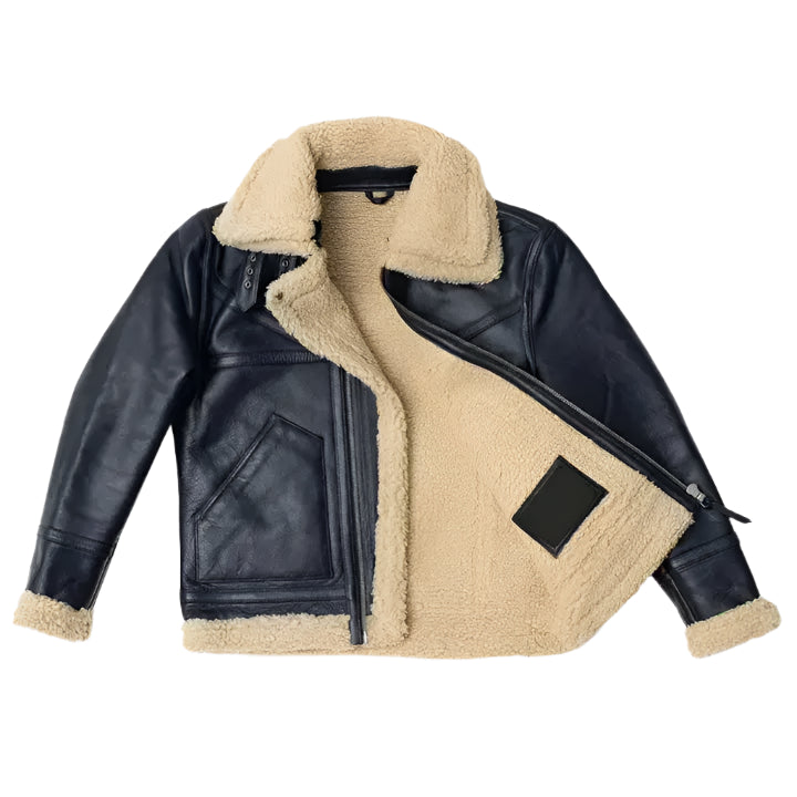 Mens Black Sheepskin Shearling Aviator Jacket - Riders Republic UK