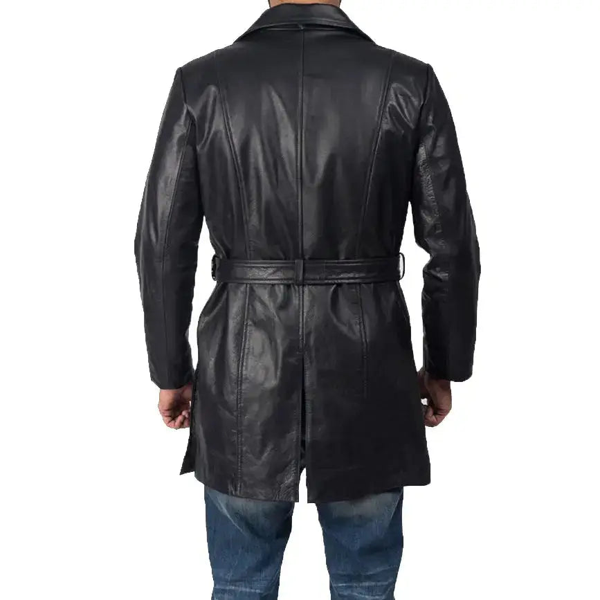 Mens Black Sheepskin Leather Trench Coat - Riders Republic UK