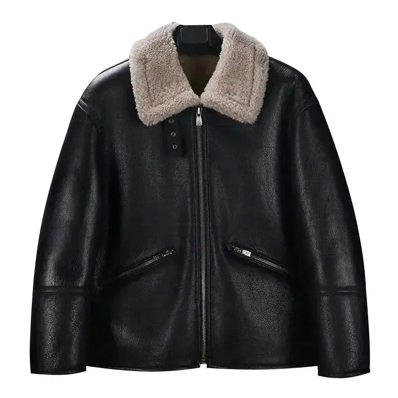 Mens Black Sheepskin Shearling Motorcycle Jacket - Riders Republic UK